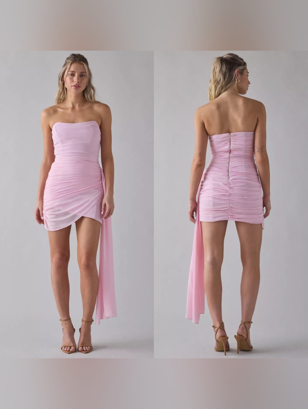 Lulus Mikaela Asymmetric Draped Chiffon Strapless Mini Dress Wedding Party Prom